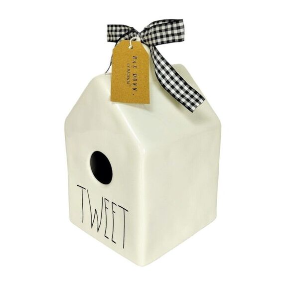 Farmhouse Rae Dunn Ceramic Garden Birdhouse "Tweet" Outdoor Stand Hanging - Picture 9 of 10